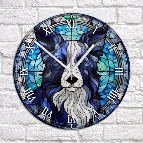 Border Collie Long Haired Suncatcher Effect Clock